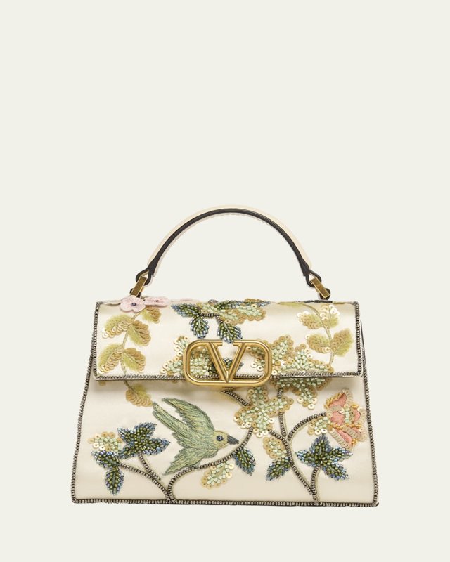 VSLING Mini Flower Bird Beaded Satin Top-Handle Bag